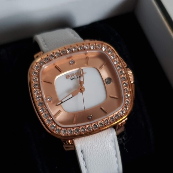 NIB BREIL MILANO Watch Swarovski Crystals Rose Gold white Leather Band TW1318 main image 8
